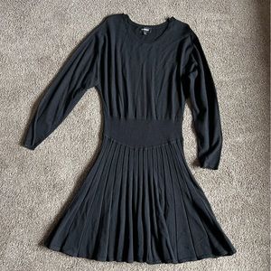 Pleated Fit and Flare Sweater Dress -Black